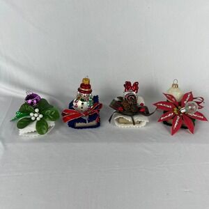 4 Vtg 60s 70s Christmas Matchbox Holders‎ w Ornaments Flowers Bows Kitschy MCM